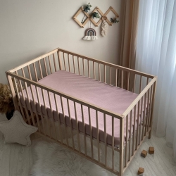 Husa saltea patuț bebe copii din muselină 120 x 60 cm, roz pudra
